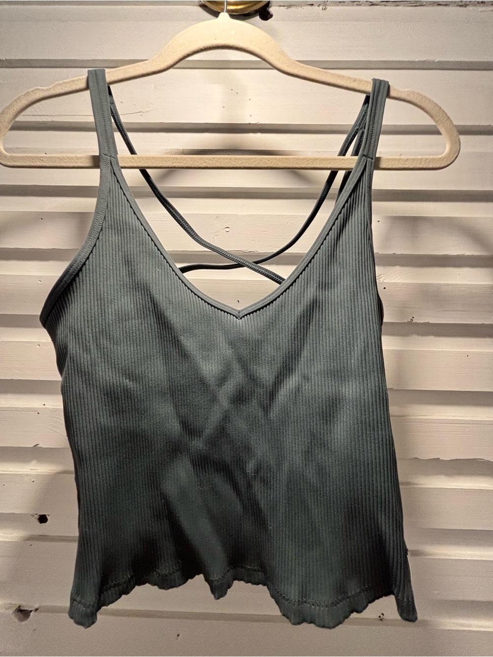Women's Ribbed Crisscross Strap Tank Top — Sage Green